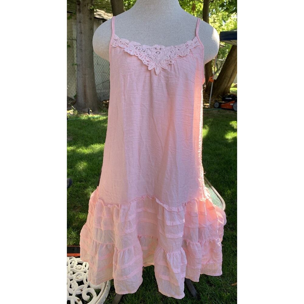Exist Light Pink Boho Ruffle Lace Dress